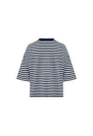 BLOOM SHORT SLEEVE – WHITE NAVY STRIPE