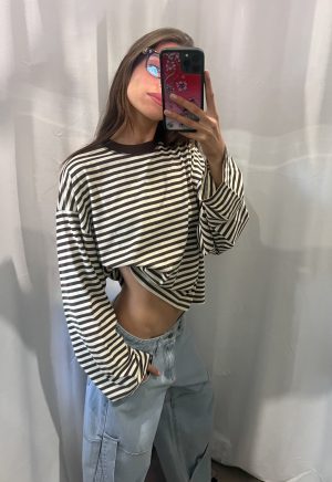 BLOOM LONG SLEEVE – DARK CHOCOLATE STRIPE