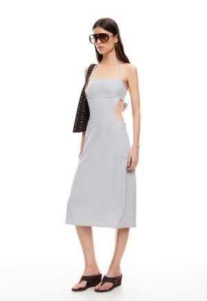 MOONLIT MIDI DRESS – LIGHT GREY PINSTRIPE