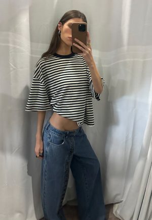 BLOOM SHORT SLEEVE – WHITE NAVY STRIPE