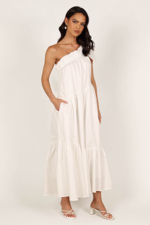 Ava One Shoulder Maxi Dress – White