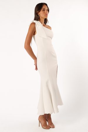 Charmed One Shoulder Midi Dress – Off White